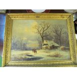 A signed oil winter landscape and another oil in similar frames