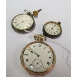 A Dennison gold plated pocket watch white enamel dial (a/f) and two other pocket watches