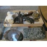 A metal figure Gladiator, two door knockers, brass figure of Christchurch, a tortoise, a bust