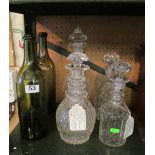 Two 19th Century glass decanters, two others and two Pernod bottles