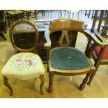 An early 20th Century office chair and three chairs
