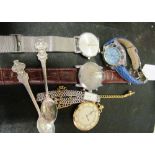 Five various watches and two Rolex spoons