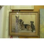 P R Goodson - two Alsatians and dog framed