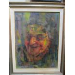 An oil on canvas abstract face of an old man signed Benkman and dated '61