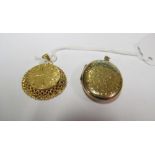 A yellow metal locket marked 14k 7.2g approx and a 22ct gold plated locket