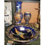 Two Carlton Ware chinoiserie vases (one a/f) and an H & G Ltd. 'Golden Moon' bowl
