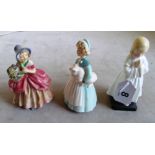 Three Royal Doulton figures; Bedtime, Stayed at Home and Cissie (a/f)