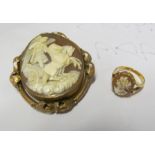 A cameo brooch and cameo ring in 18ct gold mount