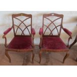 A pair inlaid chairs on cabriole legs