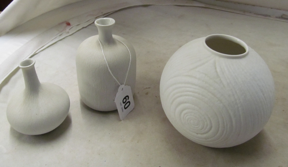 A Rosenthal white vase and two white Lindform Sweden vases