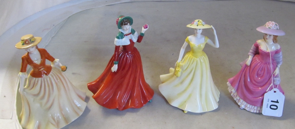 Four Royal Doulton figures:- Springtime, Autumn Stroll, Summers Breeze and Winters Day