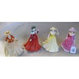 Four Royal Doulton figures:- Springtime, Autumn Stroll, Summers Breeze and Winters Day