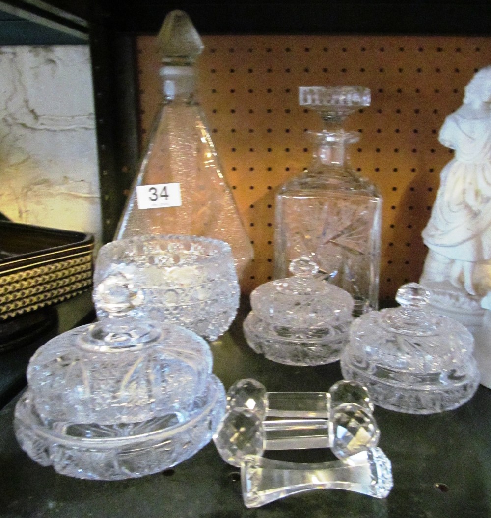 Two glass decanters and other glass