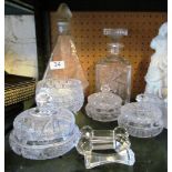 Two glass decanters and other glass