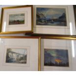 A Victorian watercolour viaduct and church and three other Victorian watercolours