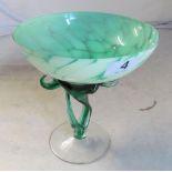 A green mottled glass comport