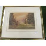 A C. D'Altere - Victorian watercolour figures promenading in country house garden