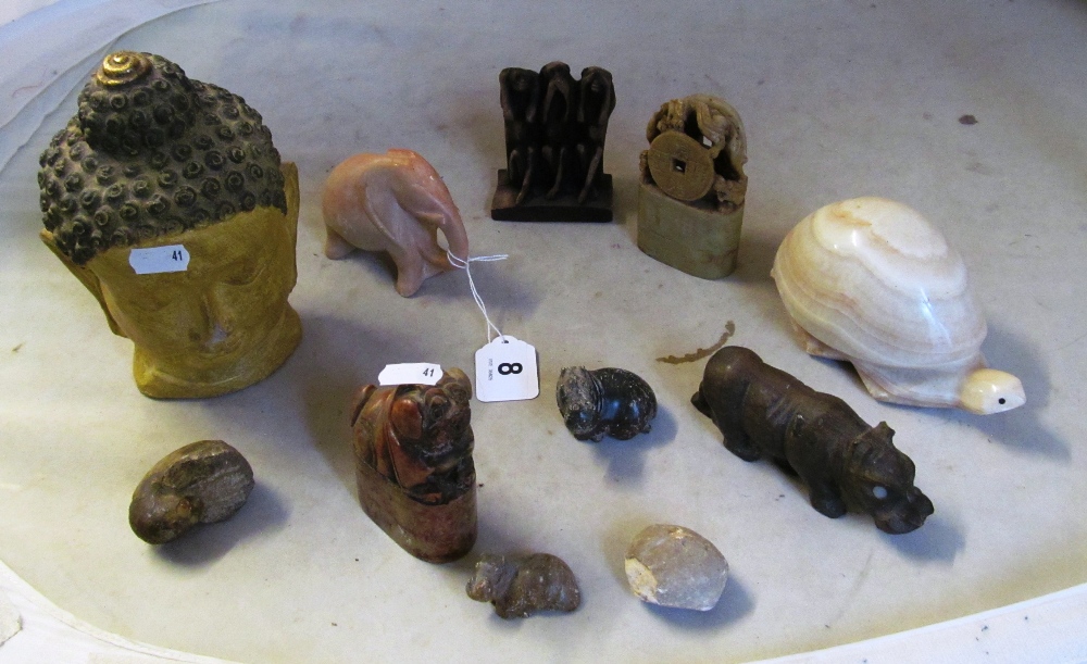 A Thai head and other hardstone models