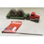 A Tri-ang Minic toys Callenders Cables Limited trailor and a tin plate flag