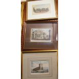 Three hand coloured prints; Brighton Old Church, North View of The Old Steyne, Portland Place