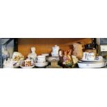 A Royal Doulton jug (handle a/f), an Old Feeding jug, Denby bowl, three jugs and other china (some