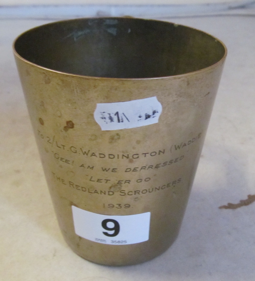 A plated tankard with inscription to 2/Lt. G. Waddington (Waddie) from The Redland Scroungers 1939