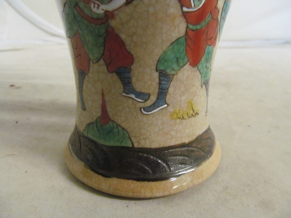 An Oriental lidded baluster vase decorated horses and figures - Image 11 of 16