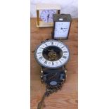 A metamec battery clock, modern Bulova clock and a lantern style wall clock (a/f)