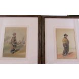 Two 19th Century watercolours boy carrying basket and another boy in brown jacket and trousers