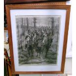 A lithograph after Meissonier cavalry riding on path through woods published 1894 by Arthur