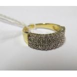 A 9ct gold ring four bands small diamonds (one missing) size P 4g