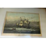 Geoffery S. Garnier - a signed engraving HMS Malabar leaving harbour