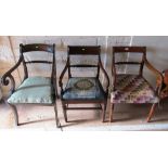 Three Regency elbow chairs (one a/f)