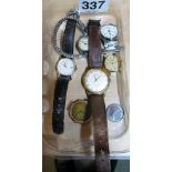 A Majex gents watch, 9ct rose gold ladies watch and four others
