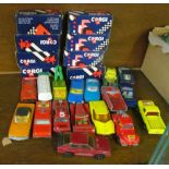 Eight boxed Corgi cars and other loose cars (playworn)