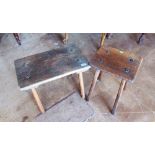 An antique elm rectangular top stool and another