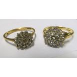 Two 9ct cluster rings 4.8 gms both stones missing
