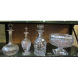 A 19th Century cut glass bowl and three decanters (s/a/f)