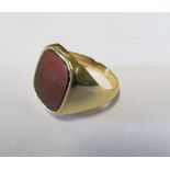 A 9ct gold signet ring with cornelian stone 8.1 gms
