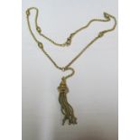 A 9ct gold necklace with gold coloured tassell