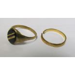 A 9ct band (cut) and ring 3.3 gms