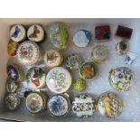 Some Ayshford boxes and other porcelain boxes including three 925 silver and Moorcroft