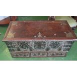 A 19th Century African blanket chest with decorative brass stud work and drawers to base