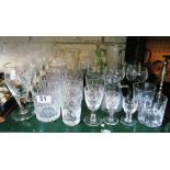 Various green stem Hock glasses, other drinking glasses and jugs