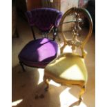 A Victorian ebonised nursing chair and a gilt chair