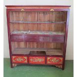 A red Chinese wedding 4 door cabinet approx 162 cm wide x 180 cm high x 63 cm deep 1 side door hinge