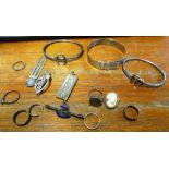 Various silver bangles and other silver jewellery and a coin bookmark