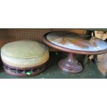 A treen lazy susan with cheese board platter top and an Edwardian stool