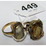 A 9ct and citrine dress ring size N/O and another ring size Q/R