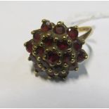 A 9ct cluster ring red stone 3.3gm, size M/N